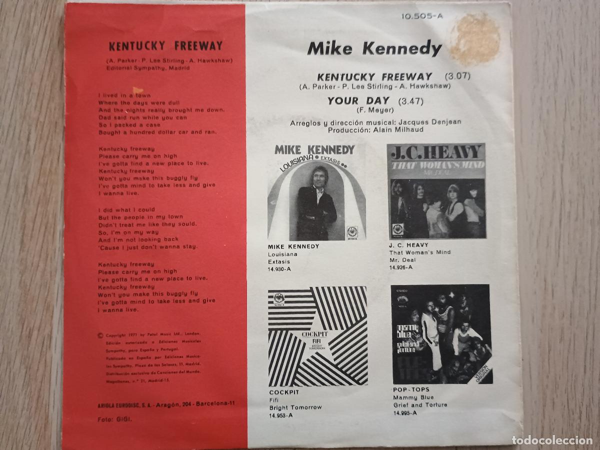 Discos de vinilo: MIKE KENNEDY Kentucky freeway/Your day 7 SINGLE 1971 Explosion - Foto 4