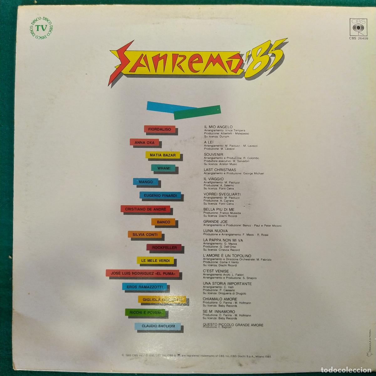 Discos de vinilo: Sanremo 1985 LP 26409 - Foto 2