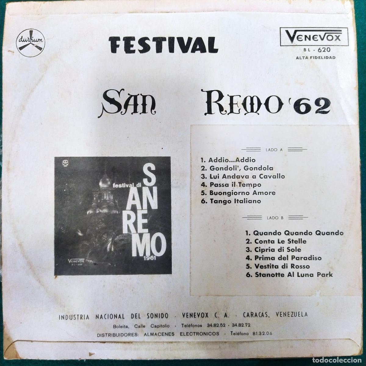 Discos de vinilo: FESTIVAL SAN REMO 1962 - Foto 2