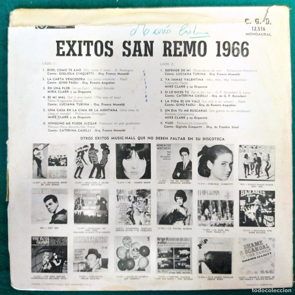 Discos de vinilo: vinilo FESTIVAL SAN REMO 1966 - Foto 2