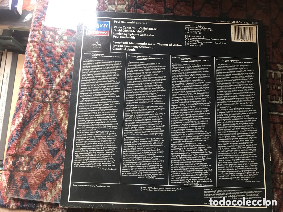 Discos de vinilo: Hindemith. Violin Concerto. London Enterprise - Foto 2