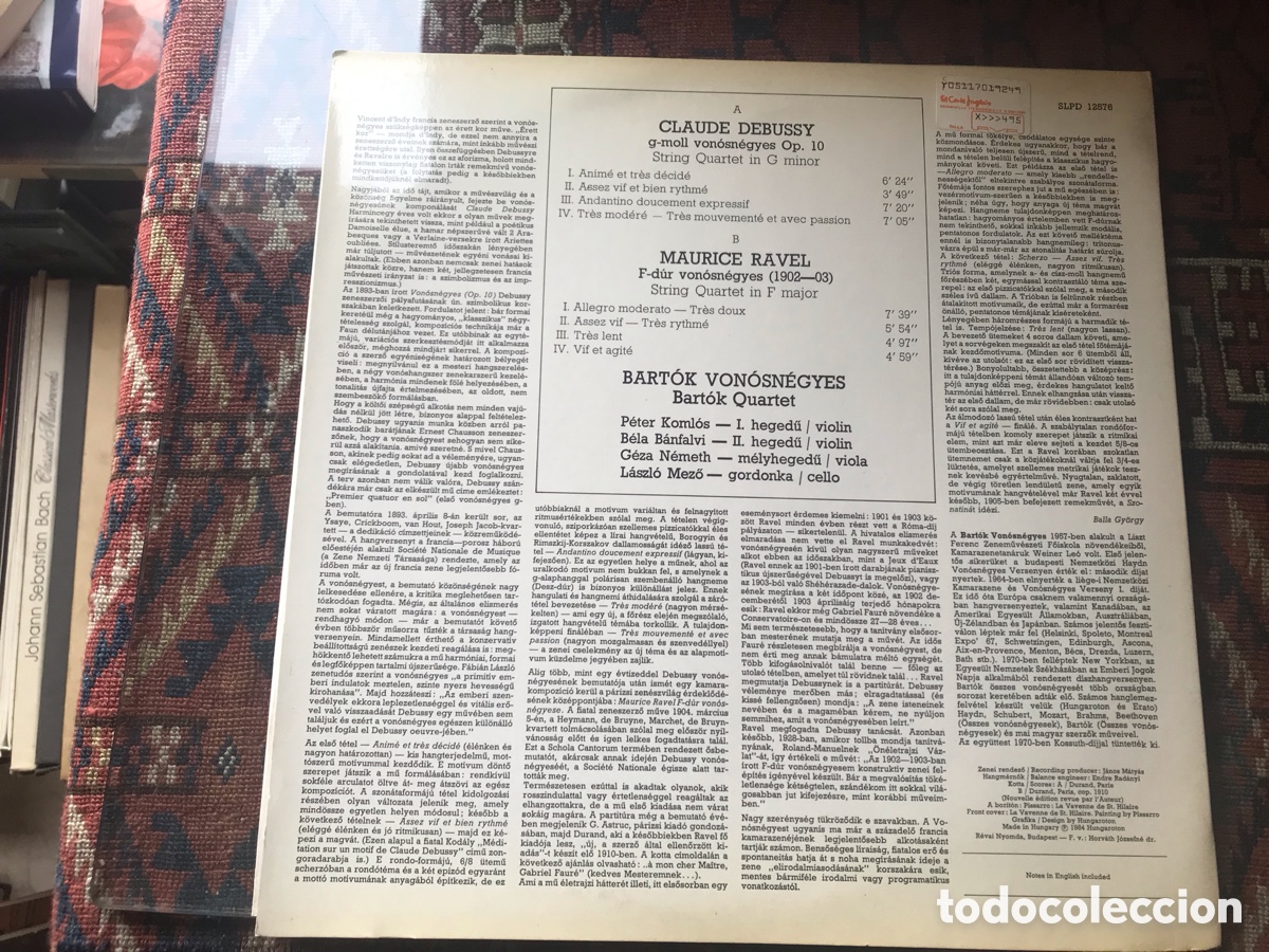 Discos de vinilo: Debussy Ravel. String Quartets. Bart&oacute;k Quartet. Hungaroton - Foto 2