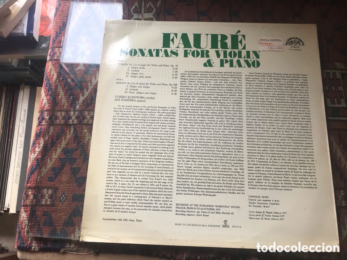 Discos de vinilo: Faur&eacute;. Sonatas for violin & Piano. Supraphon - Foto 2