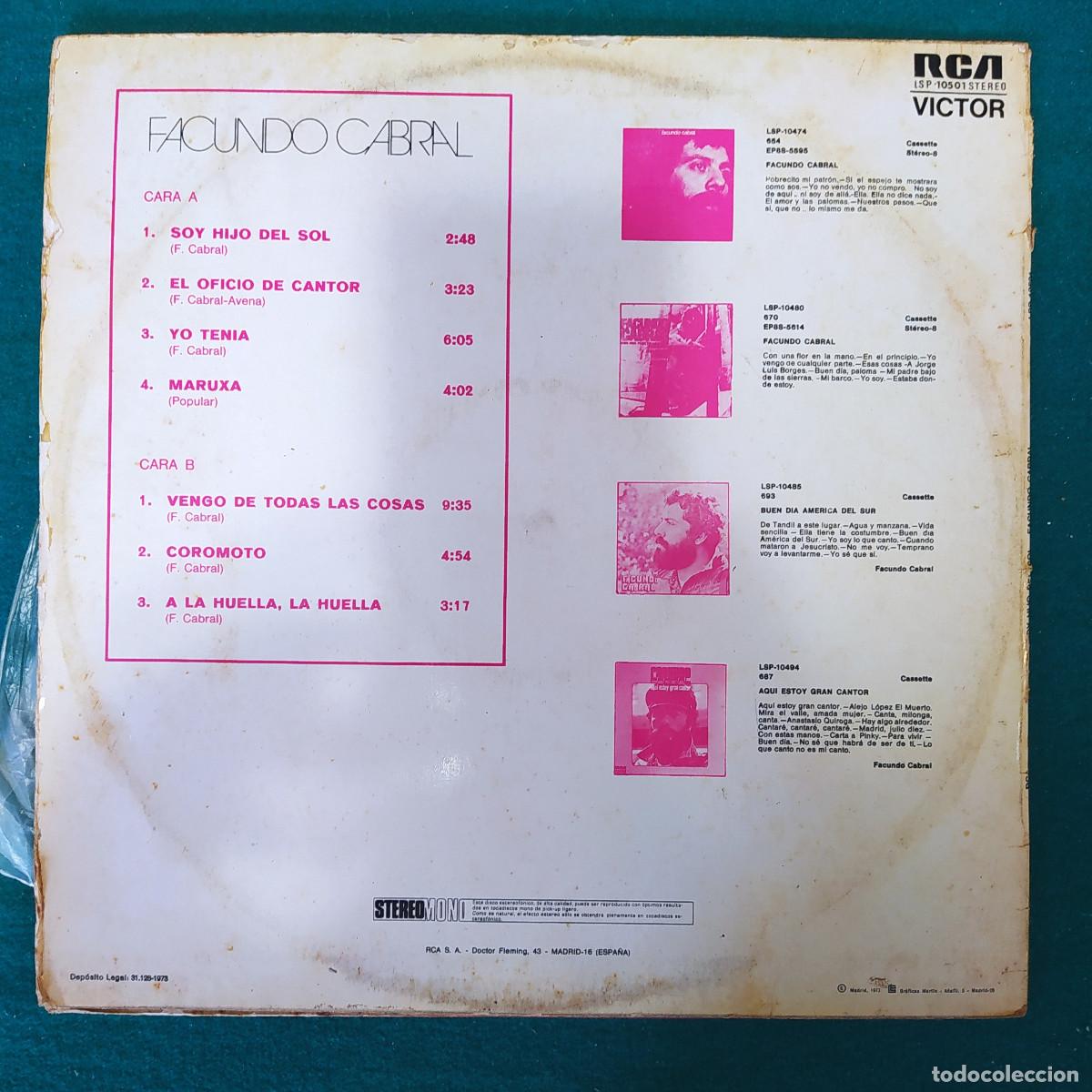 Discos de vinilo: Facundo Cabral &ndash; Soy Hijo Del Sol - Foto 2