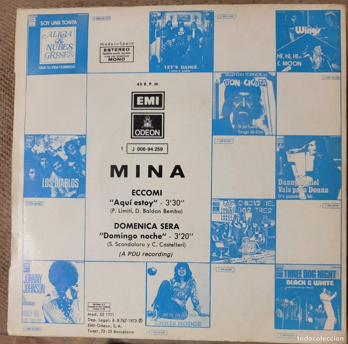 Discos de vinilo: Mina single sello Emi-Odeon editado en Espa&ntilde;a a&ntilde;o 1978... - Foto 2