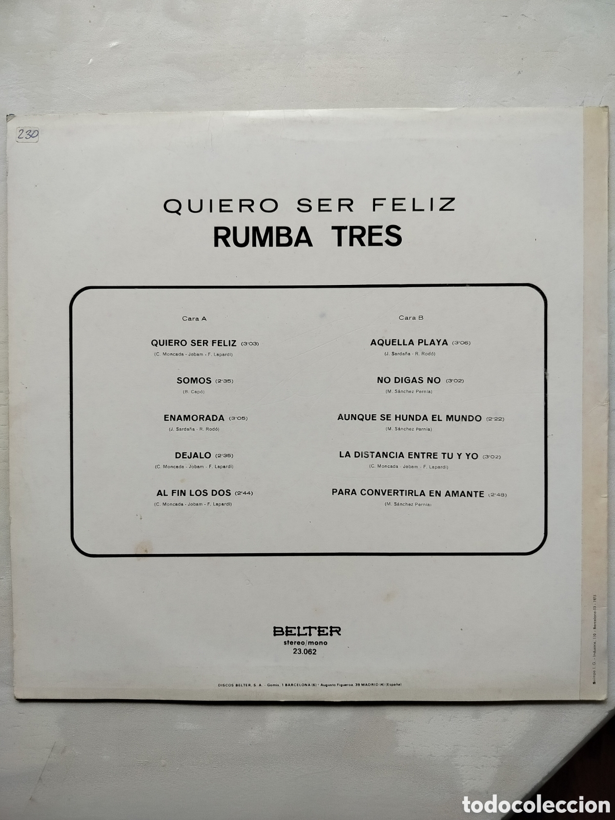 Discos de vinilo: LP Rumba Tres 1975.. - Foto 2