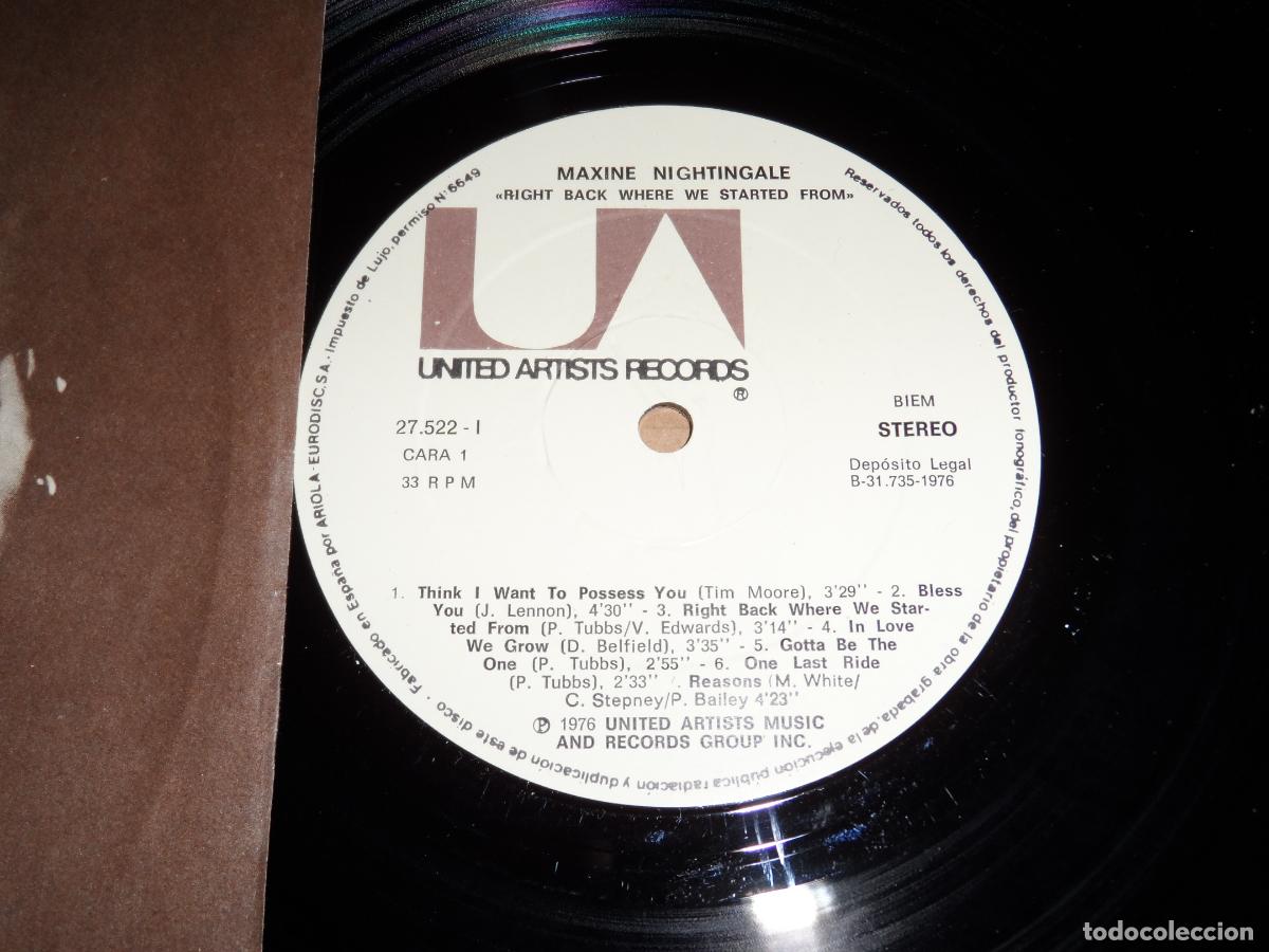 Discos de vinilo: MAXINE NIGHTINGALE - RIGHT BACK WHERE WE STARTED FROM (SPAIN 1976) - Foto 3