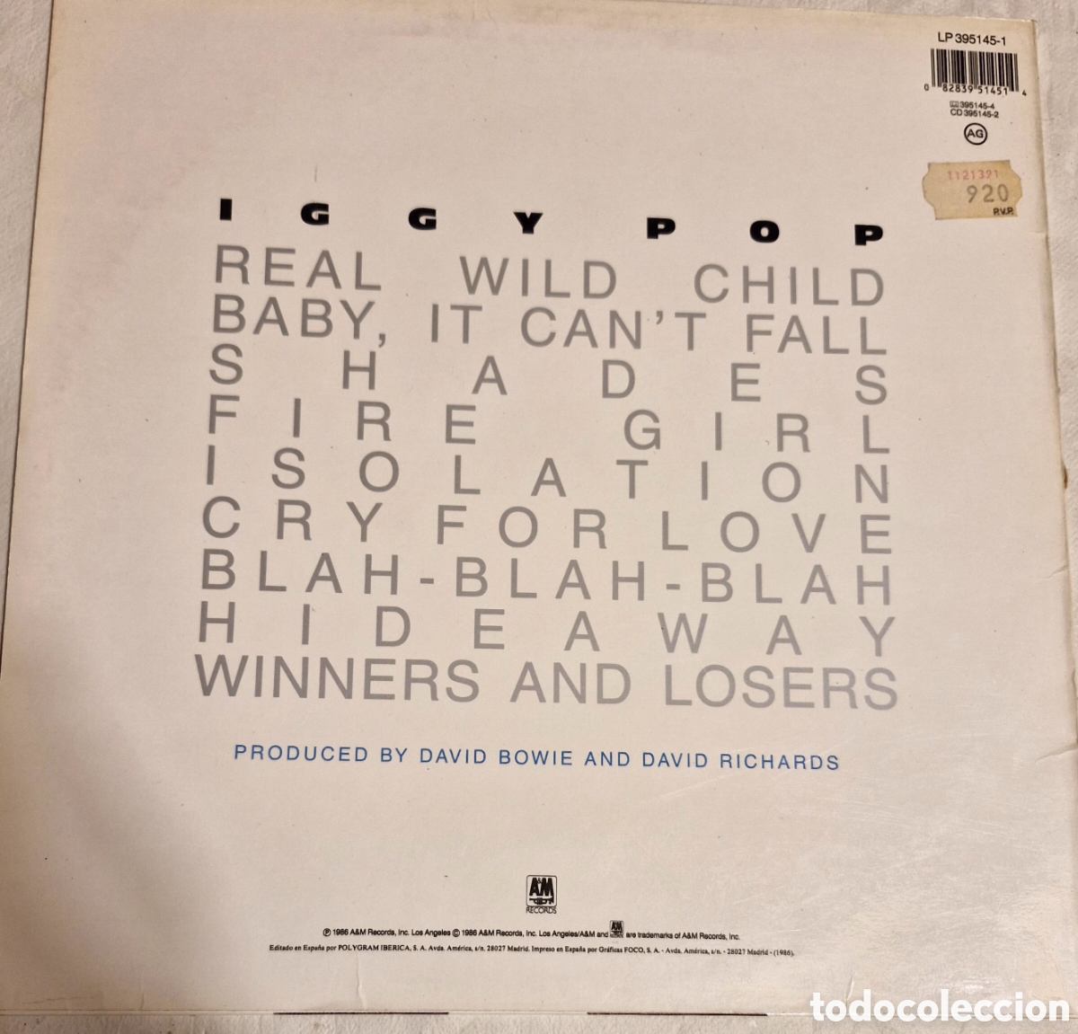 Discos de vinilo: IGGY POP BLAH - BLAH - BLAH LP - Foto 2