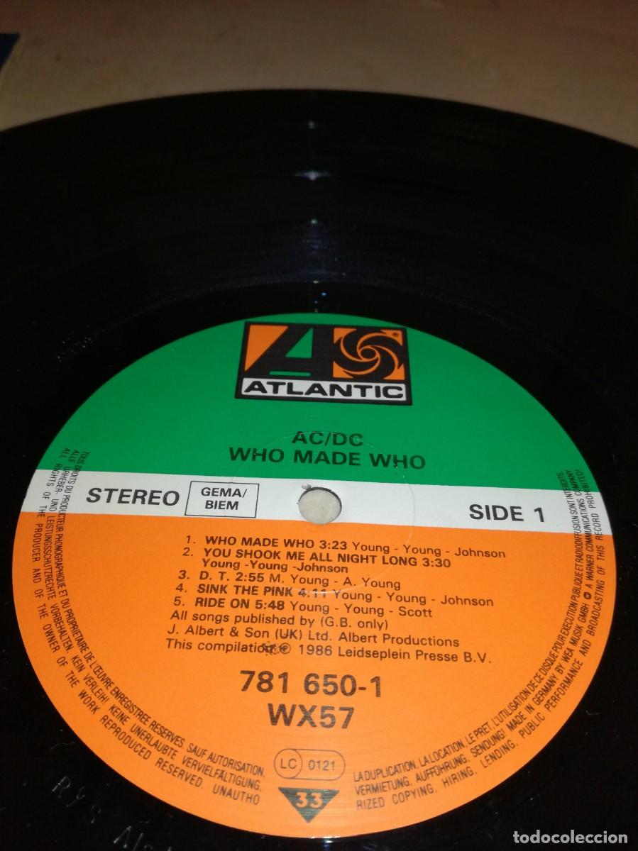 Discos de vinilo: AC/DC-WHO MADE WHO-ORIGINAL 1986-ATLANTIC - Foto 3