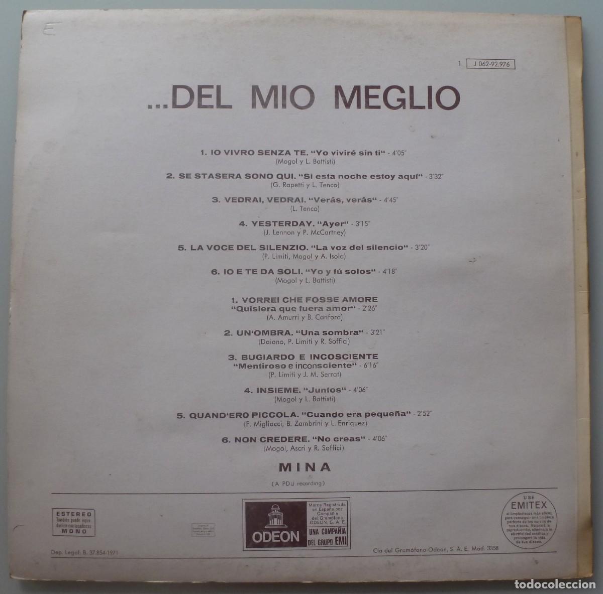 Discos de vinilo: MINA - &hellip;DEL MIO MEGLIO (LP EMI-ODEON 1971 ESPA&Ntilde;A) - Foto 2