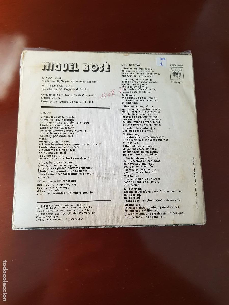 Discos de vinilo: MIGUEL BOSE- LINDA-MI LIBERTAD - Foto 2