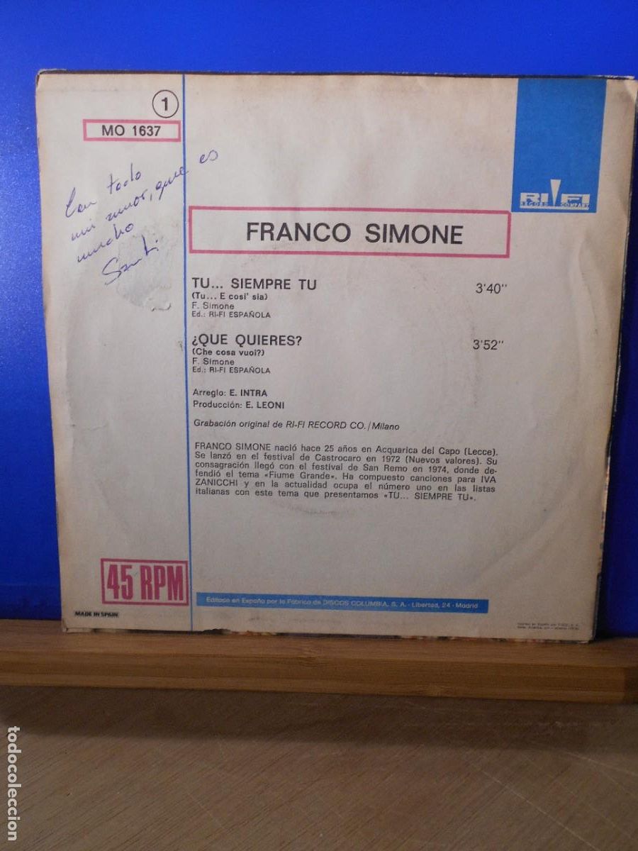 Discos de vinilo: Franco Simone, tu... siempre tu. Single. - Foto 2