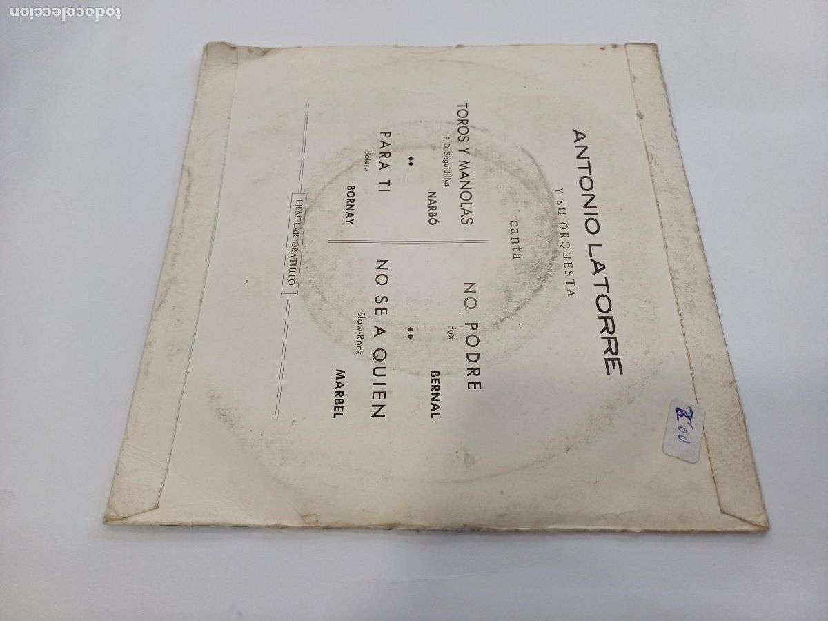 Discos de vinilo: ANTONIO LATORRE Y SU ORQUESTA/TOROS Y MANOLAS/SINGLE. - Foto 3