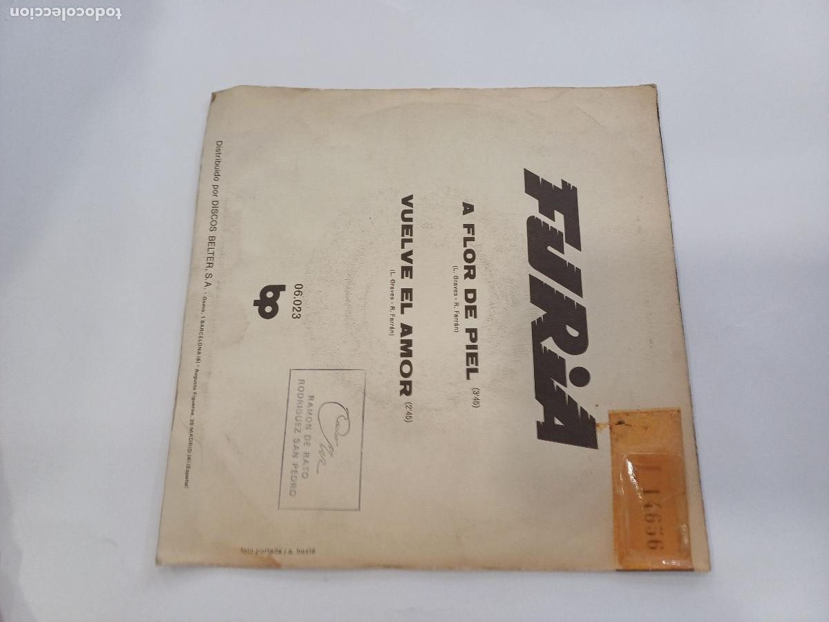 Discos de vinilo: FURIA/A FLOR DE PIEL/SINGLE. - Foto 3