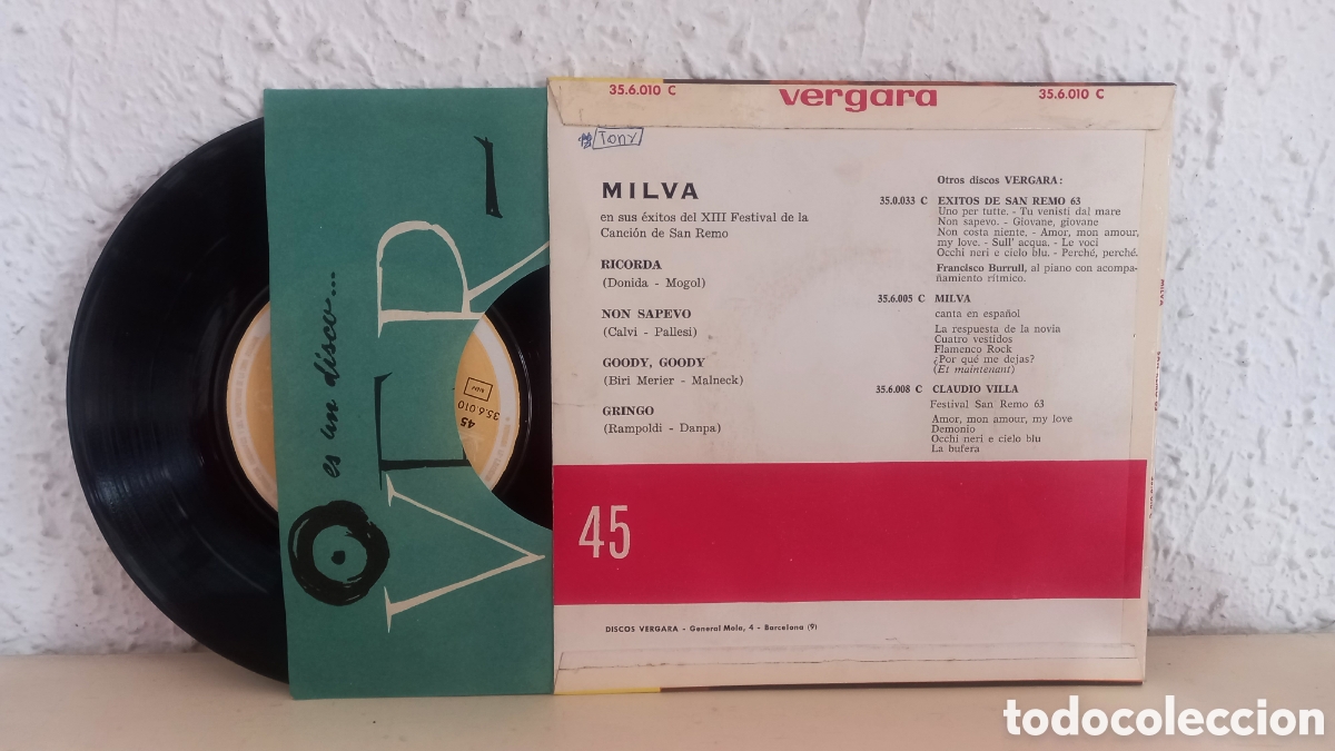 Discos de vinilo: MILVA. Ricorda + 3. EP. Vergara - Foto 2