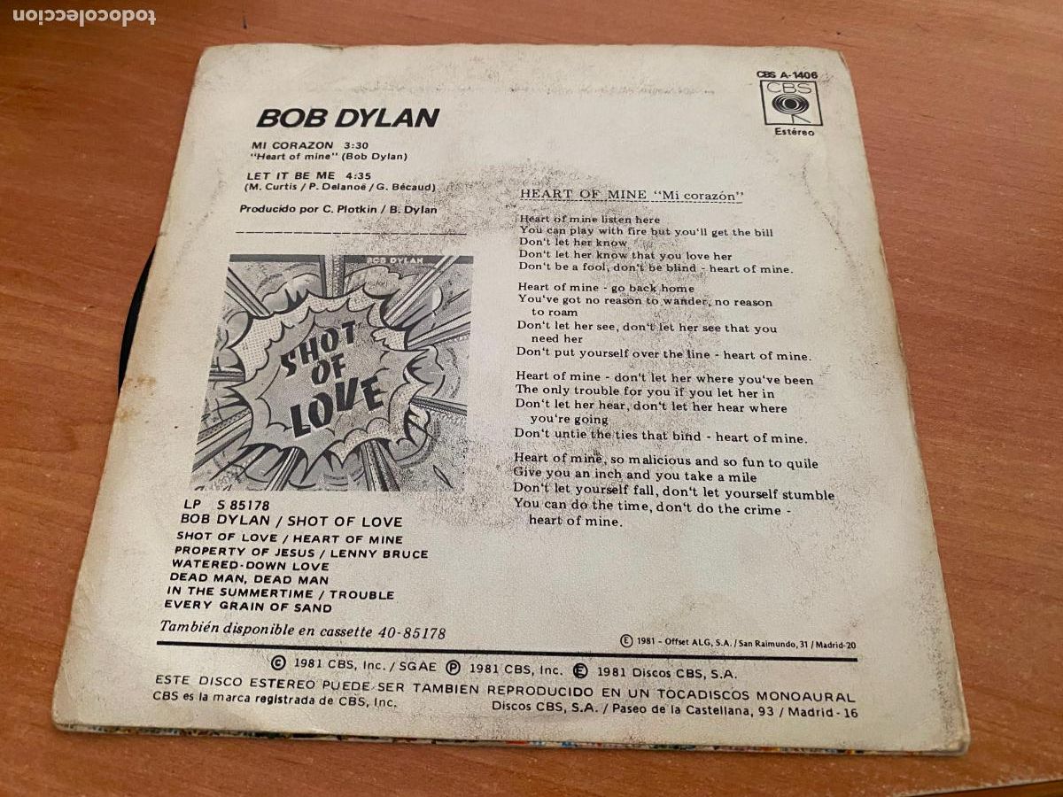 Discos de vinilo: BOB DYLAN (MI CORAZON) SINGLE ESPA&Ntilde;A (EPI20) - Foto 3