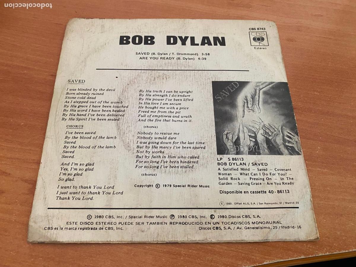 Discos de vinilo: BOB DYLAN (SAVED) SINGLE ESPA&Ntilde;A (EPI20) - Foto 3