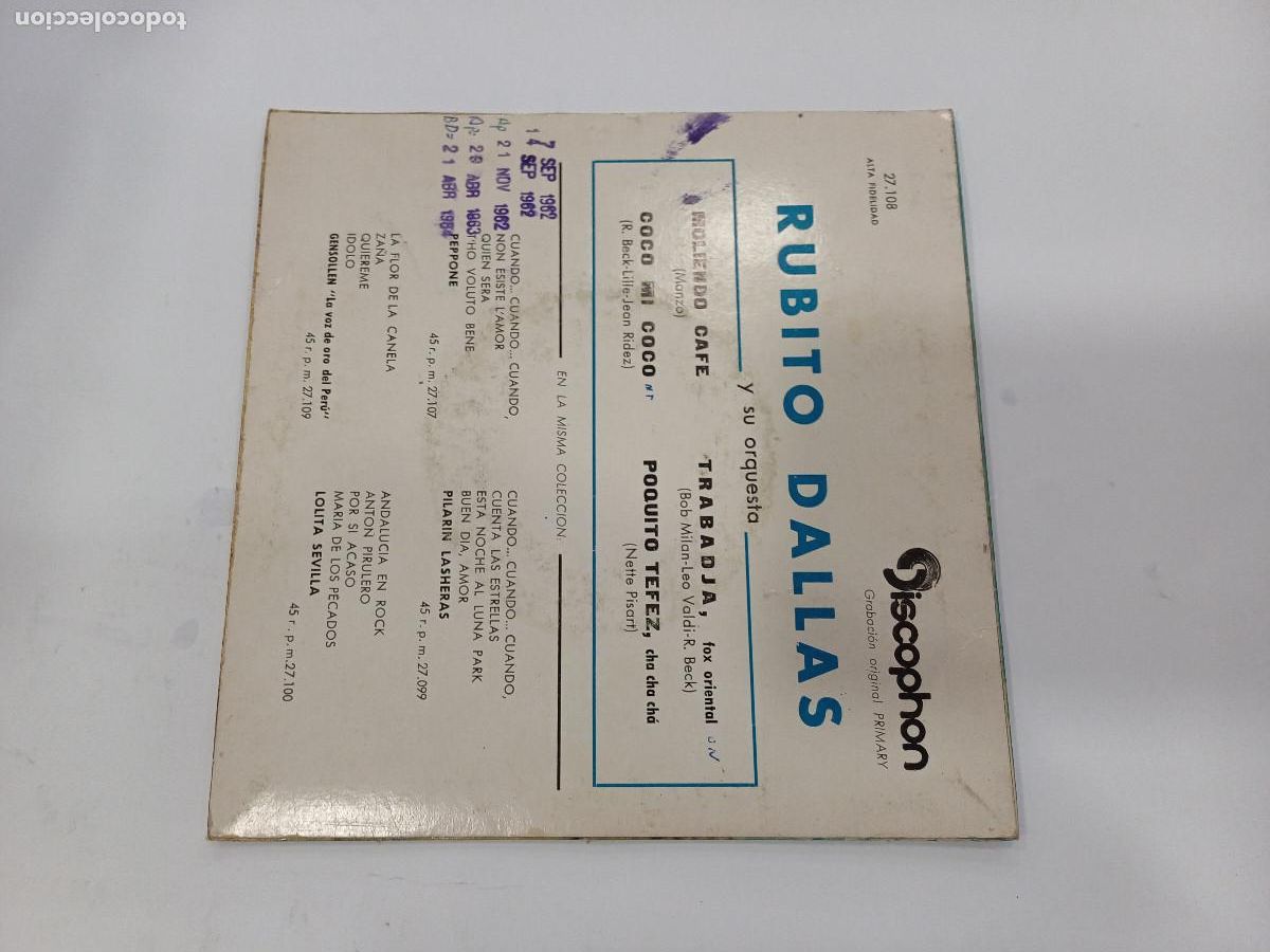 Discos de vinilo: RUBITO DALLAS/MOLIENDO CAFE/SINGLE. - Foto 3