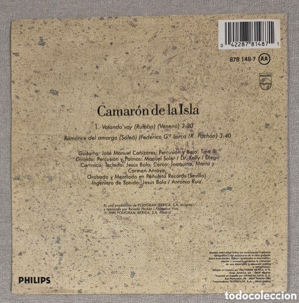 Discos de vinilo: SINGLE - CAMAR&Oacute;N - VOLANDO VOY 1990 - Foto 2