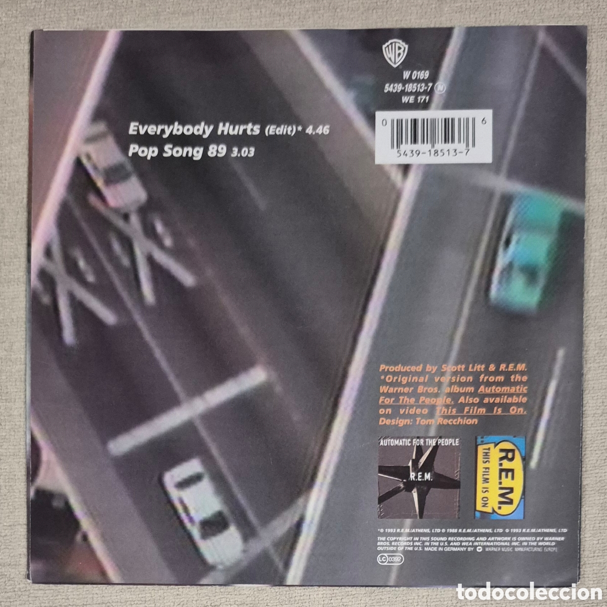 Discos de vinilo: SINGLE - R.E.M. - EVERYBODY HURTS 1993 - Foto 2