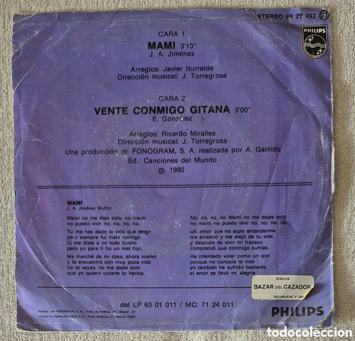 Discos de vinilo: SINGLE - LOS CHICHOS - MAMI - 1980 - Foto 2