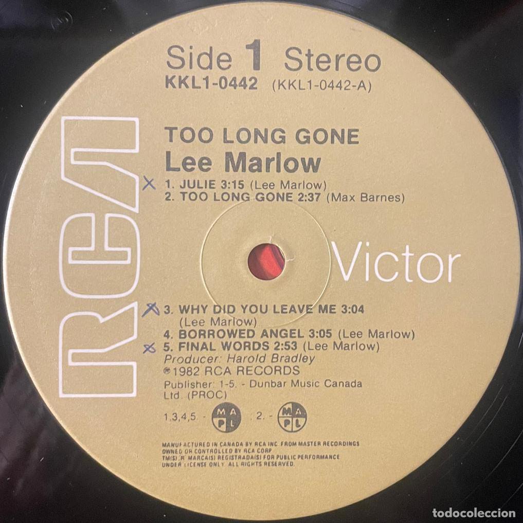 Discos de vinilo: LEE MARLOW / TOO LONG GONE / LP RCA 1982 / CANADA - Foto 4