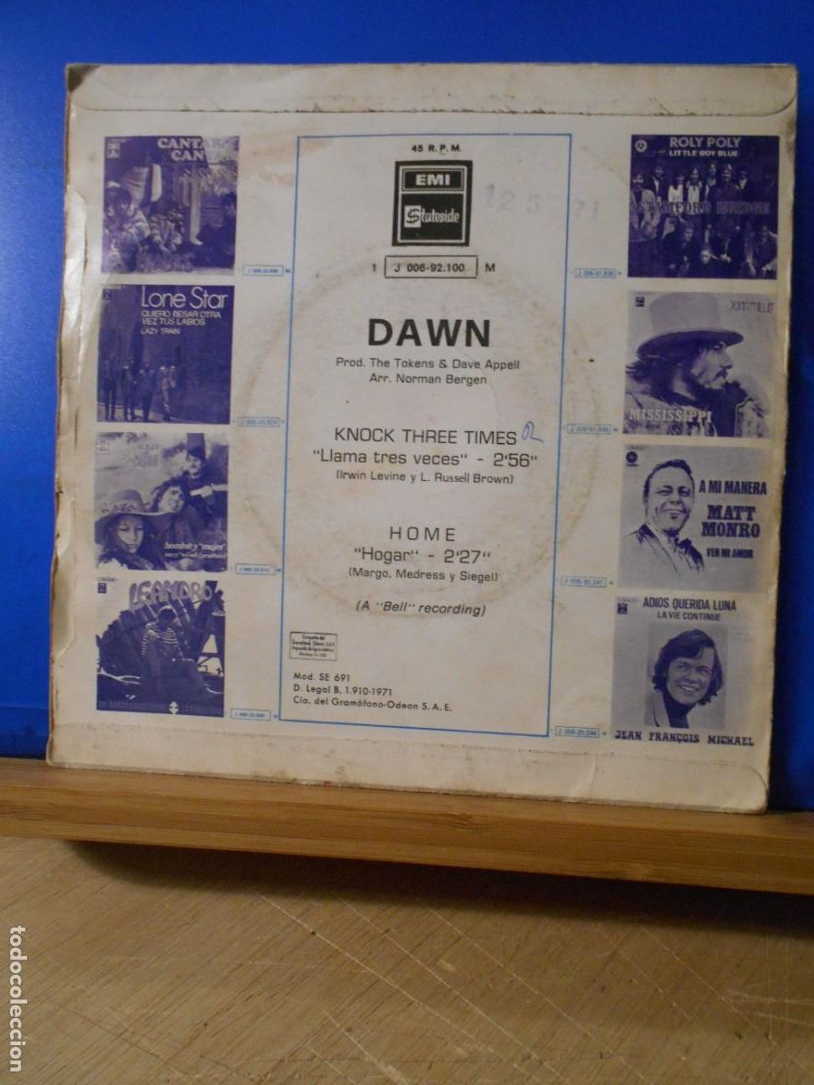 Discos de vinilo: Dawn, knock three timre, 7&rdquo;. - Foto 2