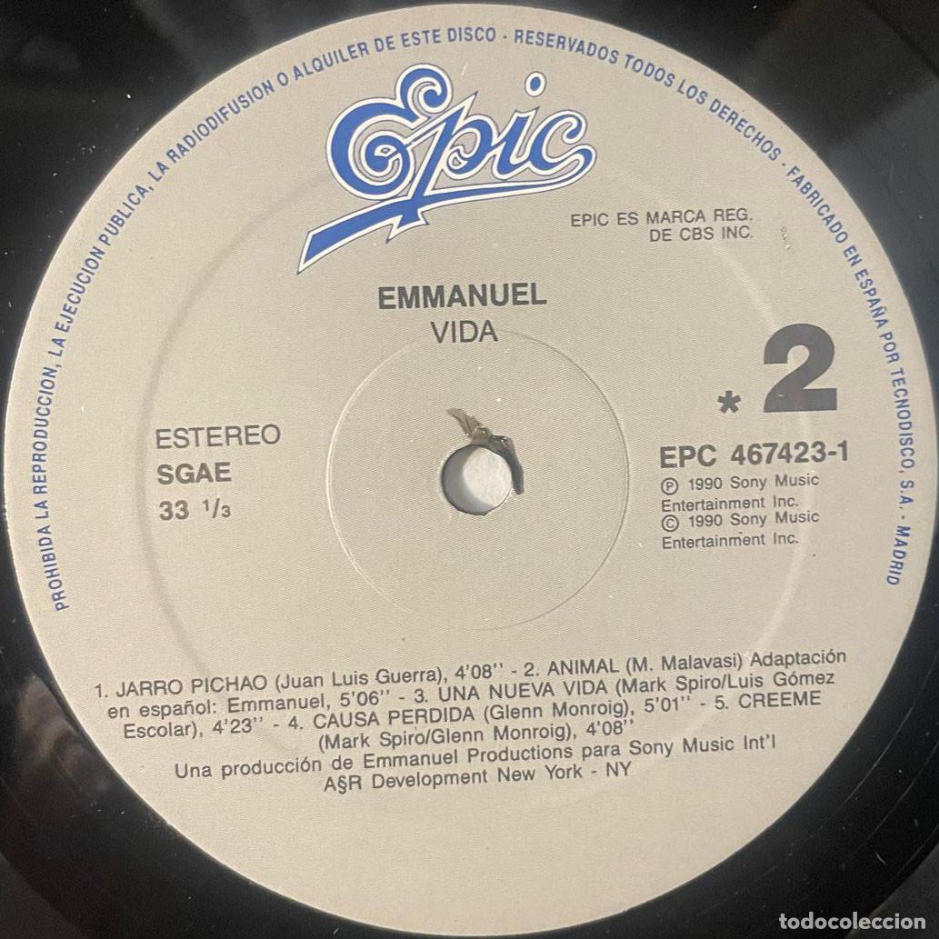 Discos de vinilo: EMMANUEL / VIDA / LP EPIC 1990 / ESPA&Ntilde;A - Foto 6