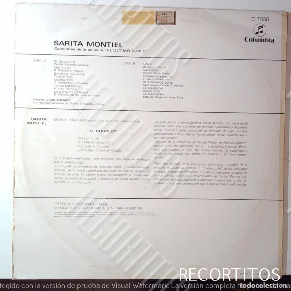 Discos de vinilo: sara montiel el ultimo cuple ost - Foto 2