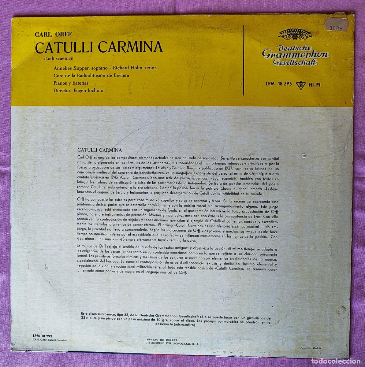 Discos de vinilo: CARL ORFF .- CATULLI CARMINA (DIR. EUGEN JOCHUM). - Foto 2