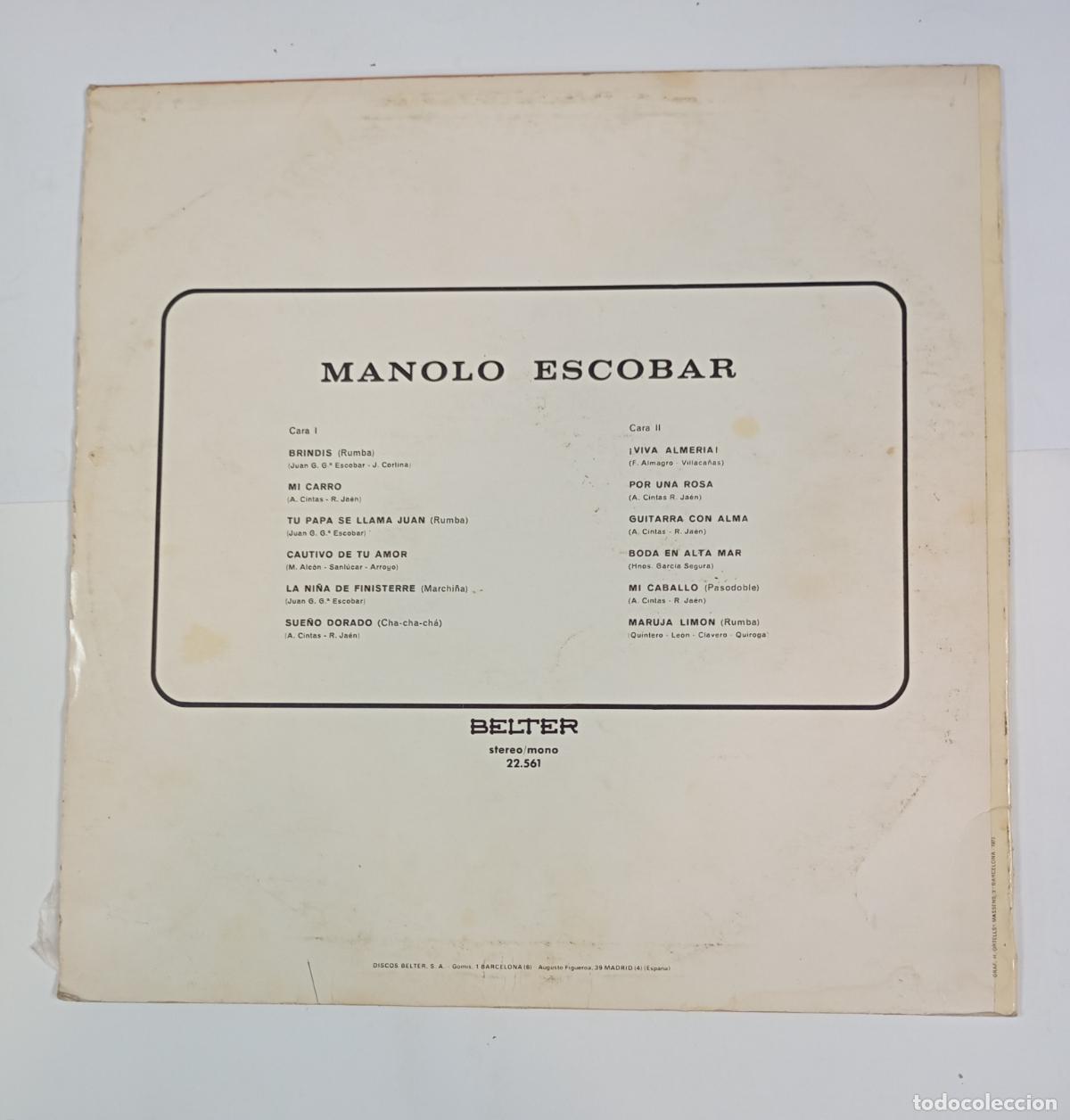 Discos de vinilo: MANOLO ESCOBAR. BRINDIS. LP. TDKLP6 - Foto 2