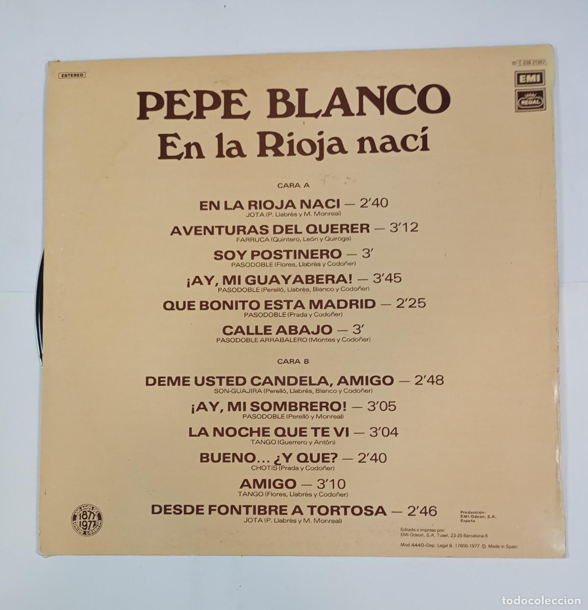 Discos de vinilo: Pepe Blanco - En la Rioja nac&iacute;. LP. TDKLP19 - Foto 2