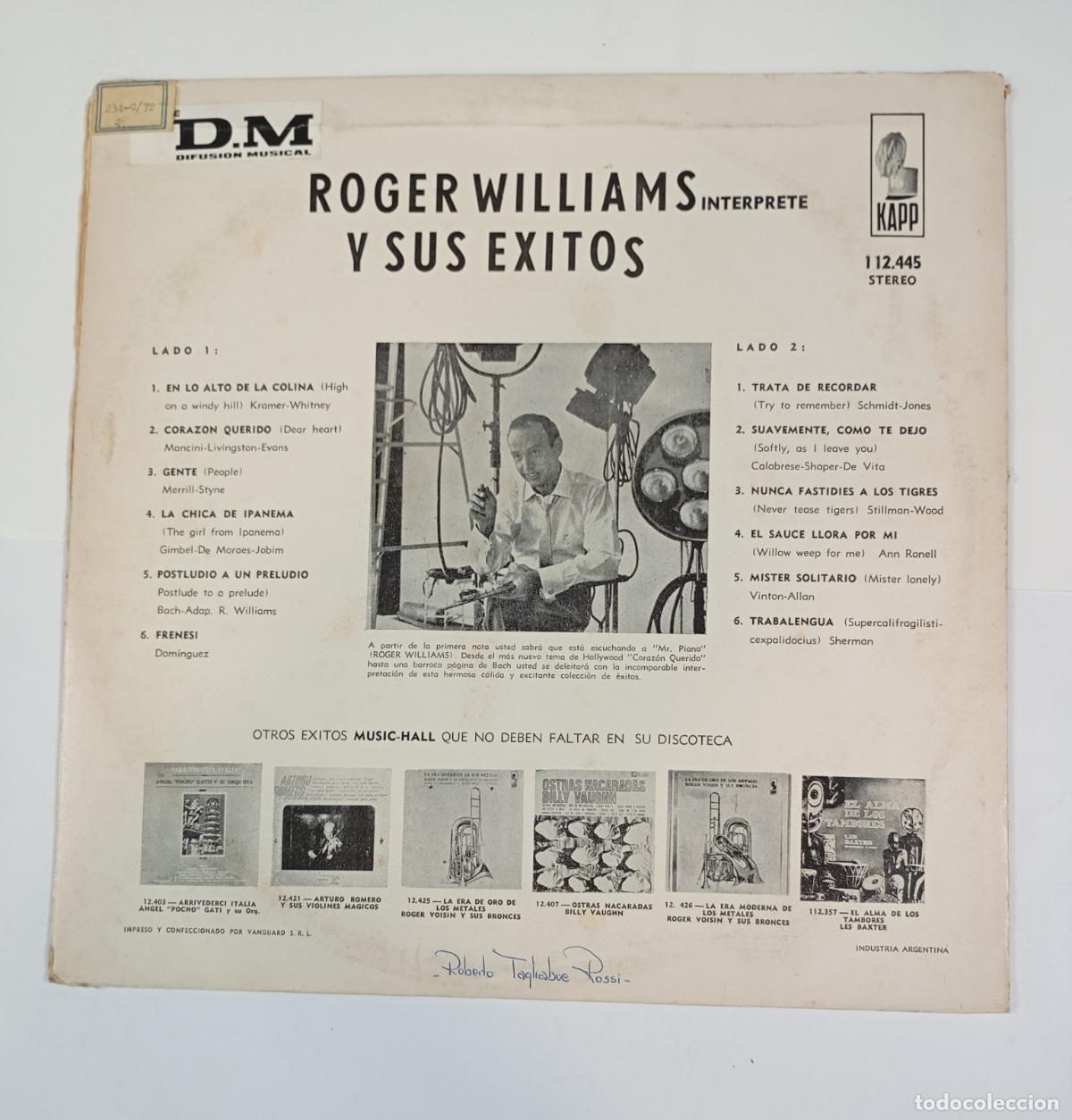 Discos de vinilo: ROGER WILLIAMS Y SUS &Eacute;XITOS. LP. TDKLP18 - Foto 2