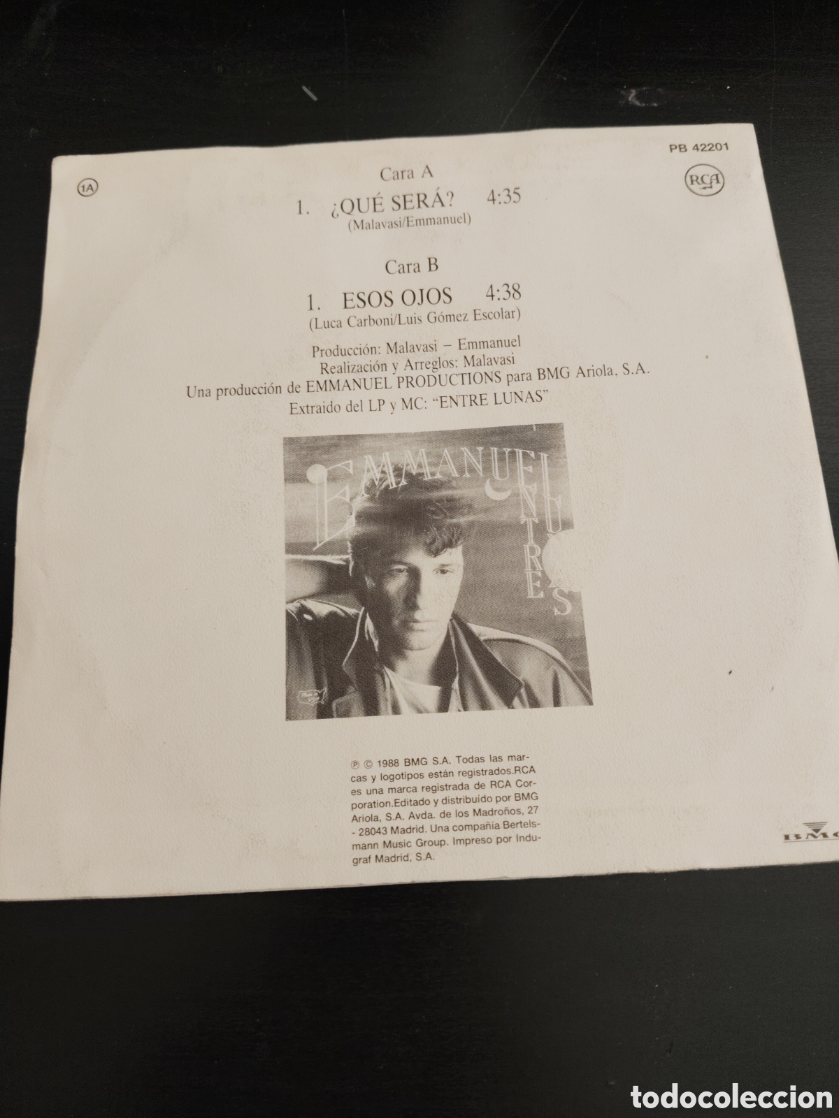 Discos de vinilo: Emmanuel&nbsp;&ndash;&nbsp;Que Sera. Vinilo 7&rdquo; 1988 Espa&ntilde;a - Foto 2