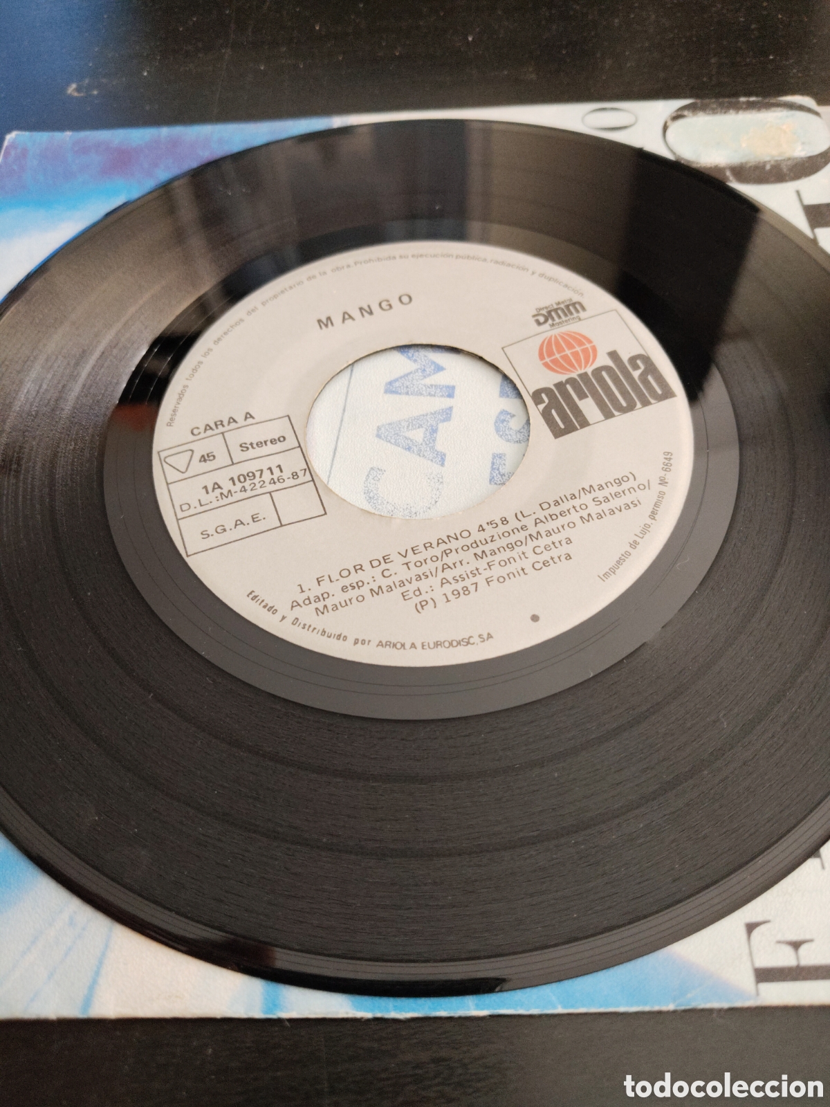 Discos de vinilo: Mango&nbsp;&ndash;&nbsp;Flor De Verano. Vinilo 7&rdquo; single 1987 Espa&ntilde;a - Foto 3