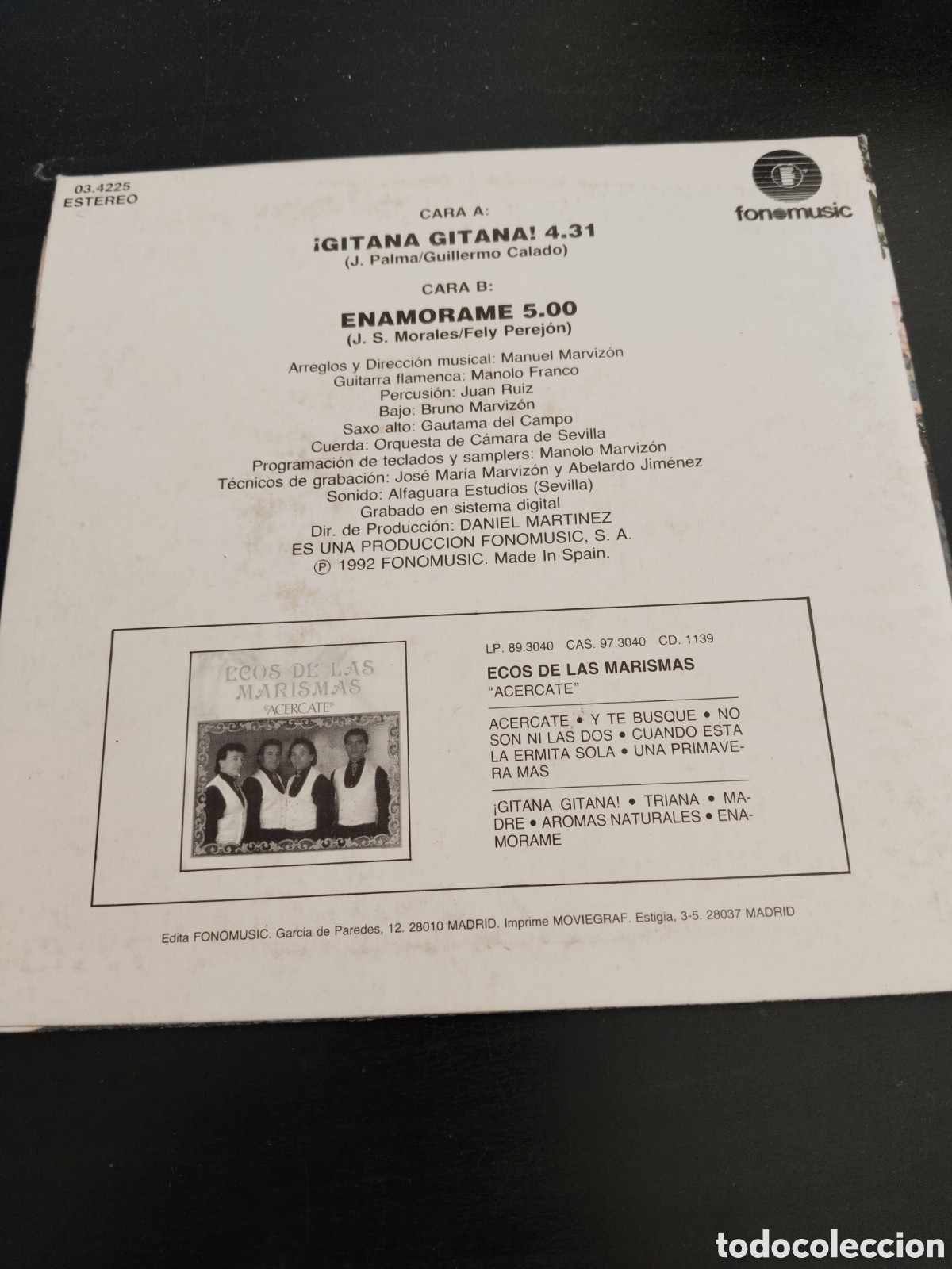 Discos de vinilo: Ecos de las Marismas - &iexcl; Gitana gitana! Vinilo 7&rdquo; single 1992 Espa&ntilde;a - Foto 2