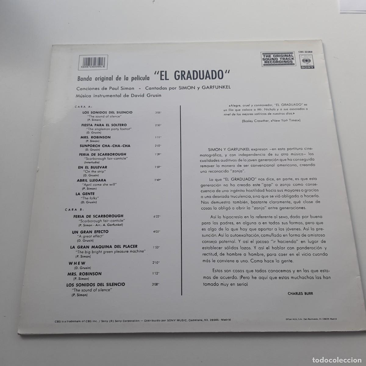 Discos de vinilo: Simon & Garfunkel, David Grusin - El Graduado (BSO) (LP) - Foto 2