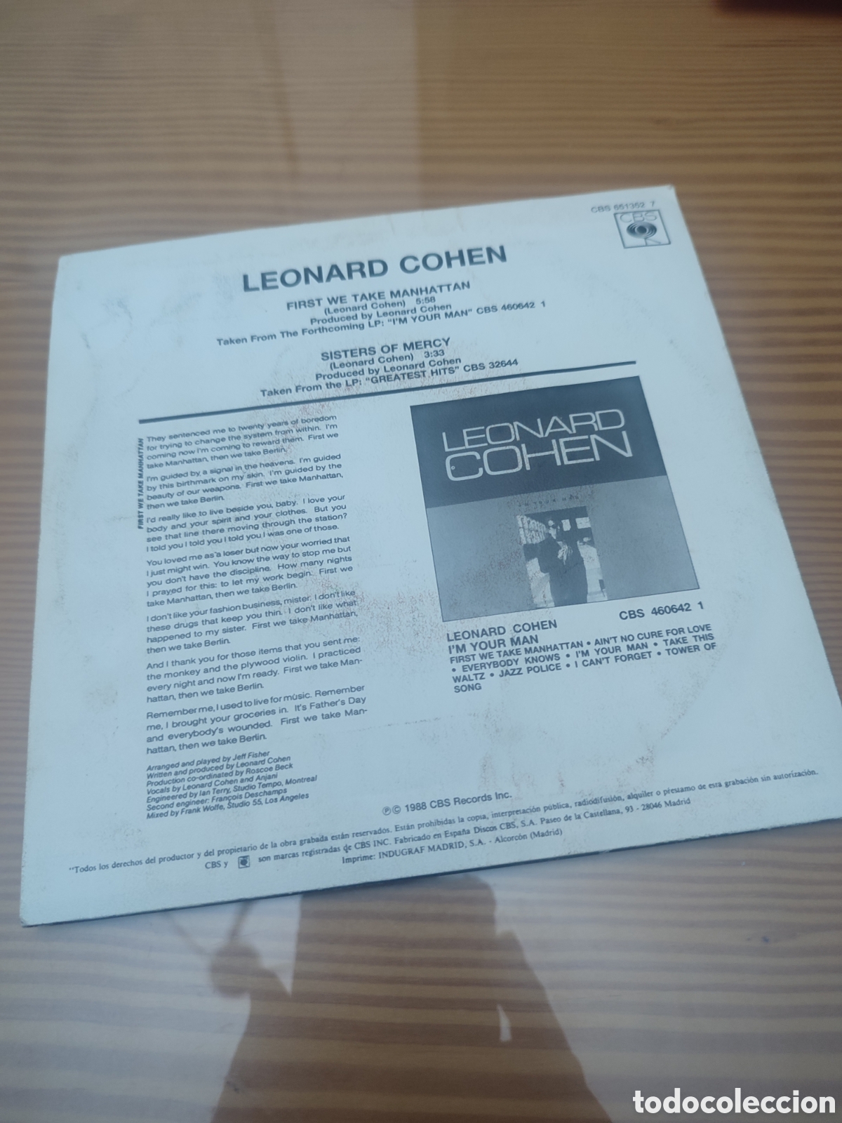 Discos de vinilo: Disco vinilo single de Leonard Cohen &rdquo; First We Take Manhattan &rdquo; vinilo como nuevo - Foto 2