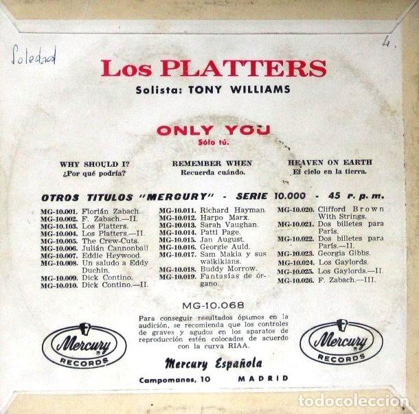 Discos de vinilo: THE PLATTERS - ONLY YOU - SINGLE - Foto 2