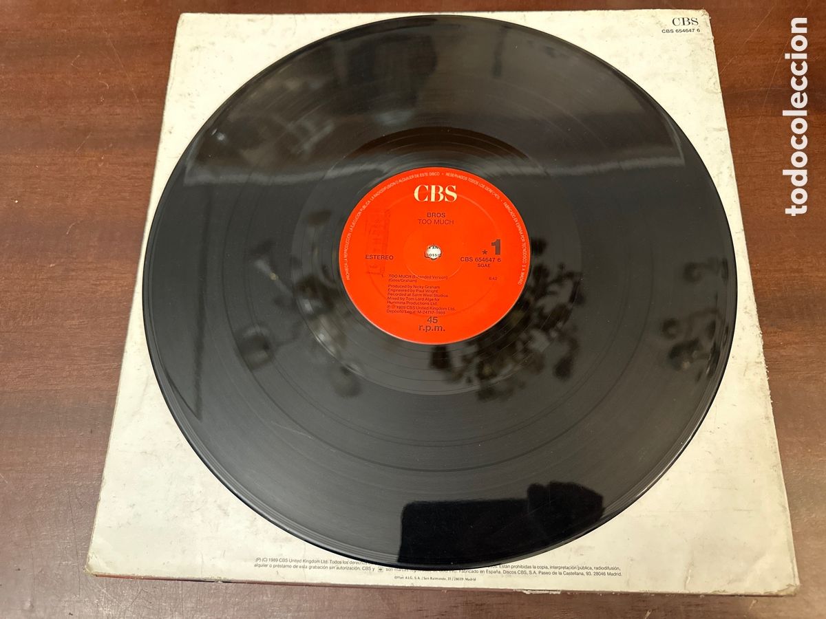 Discos de vinilo: BROS - TOO MUCH - CBS 1989 - MAXI SINGLE - Foto 4