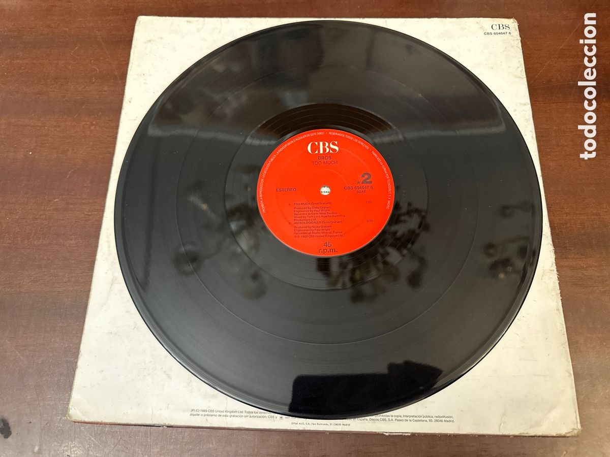 Discos de vinilo: BROS - TOO MUCH - CBS 1989 - MAXI SINGLE - Foto 6