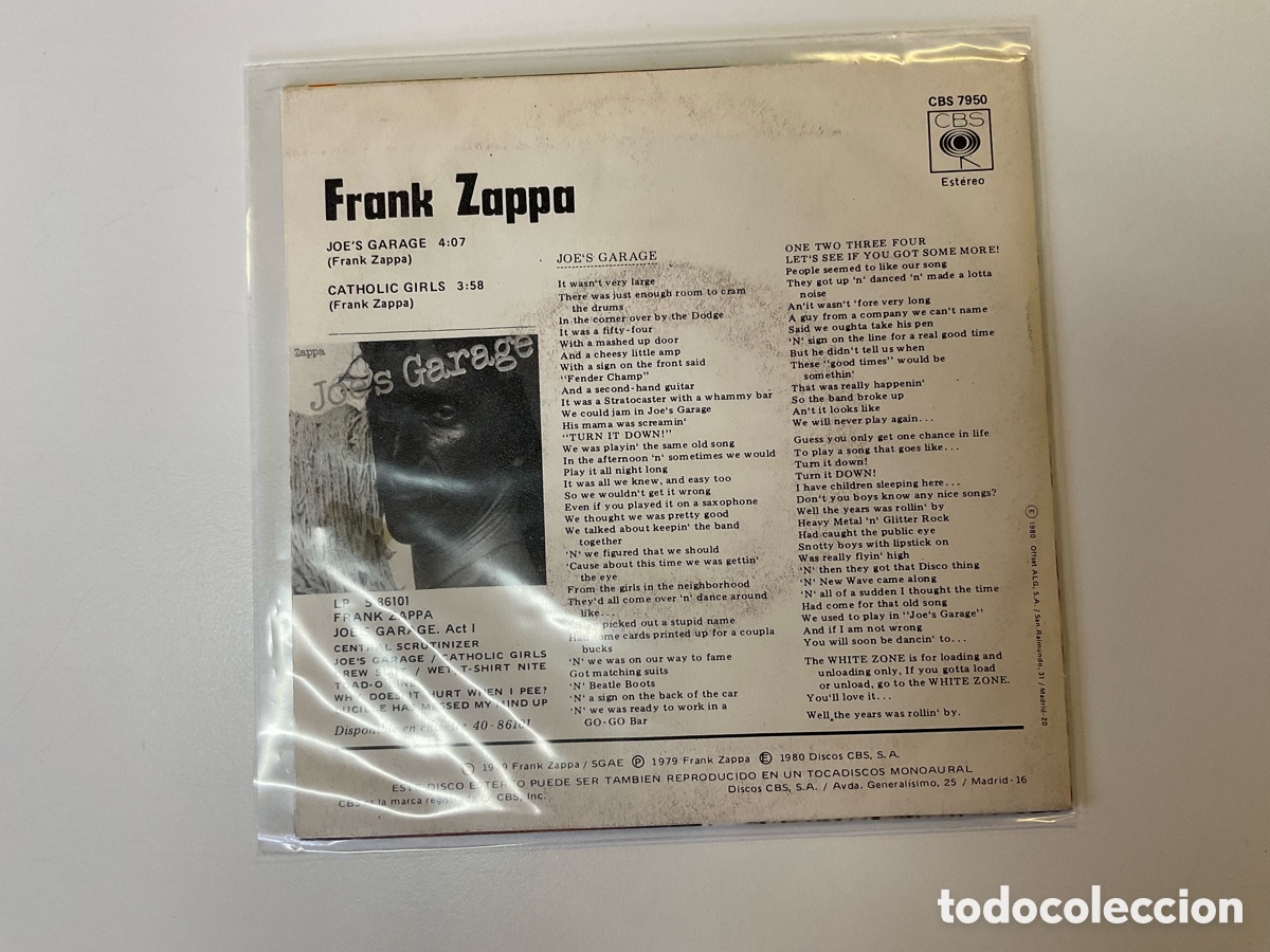 Discos de vinilo: FRANK ZAPPA. Joe&rsquo;s Garage. - Foto 2