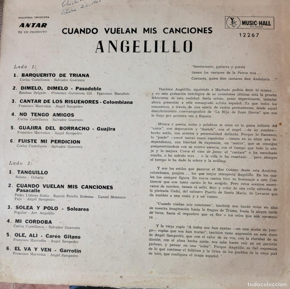 Discos de vinilo: Angelillo Lp sello Antar editado en Uruguay... - Foto 2