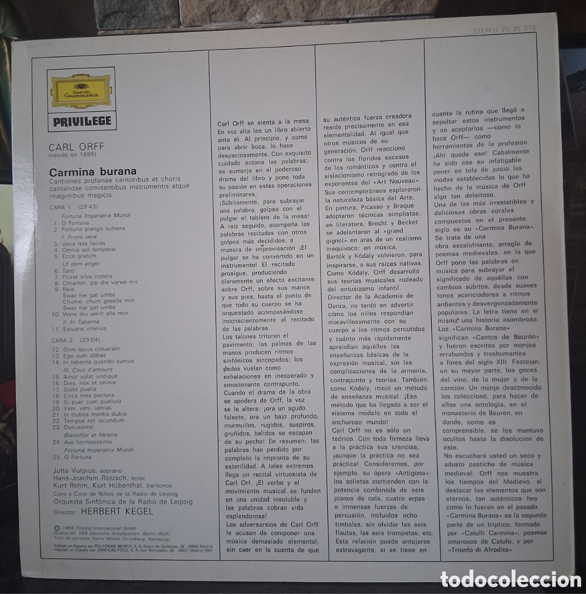 Discos de vinilo: CARMINA BURANA Carl Orff del 1966. - Foto 2