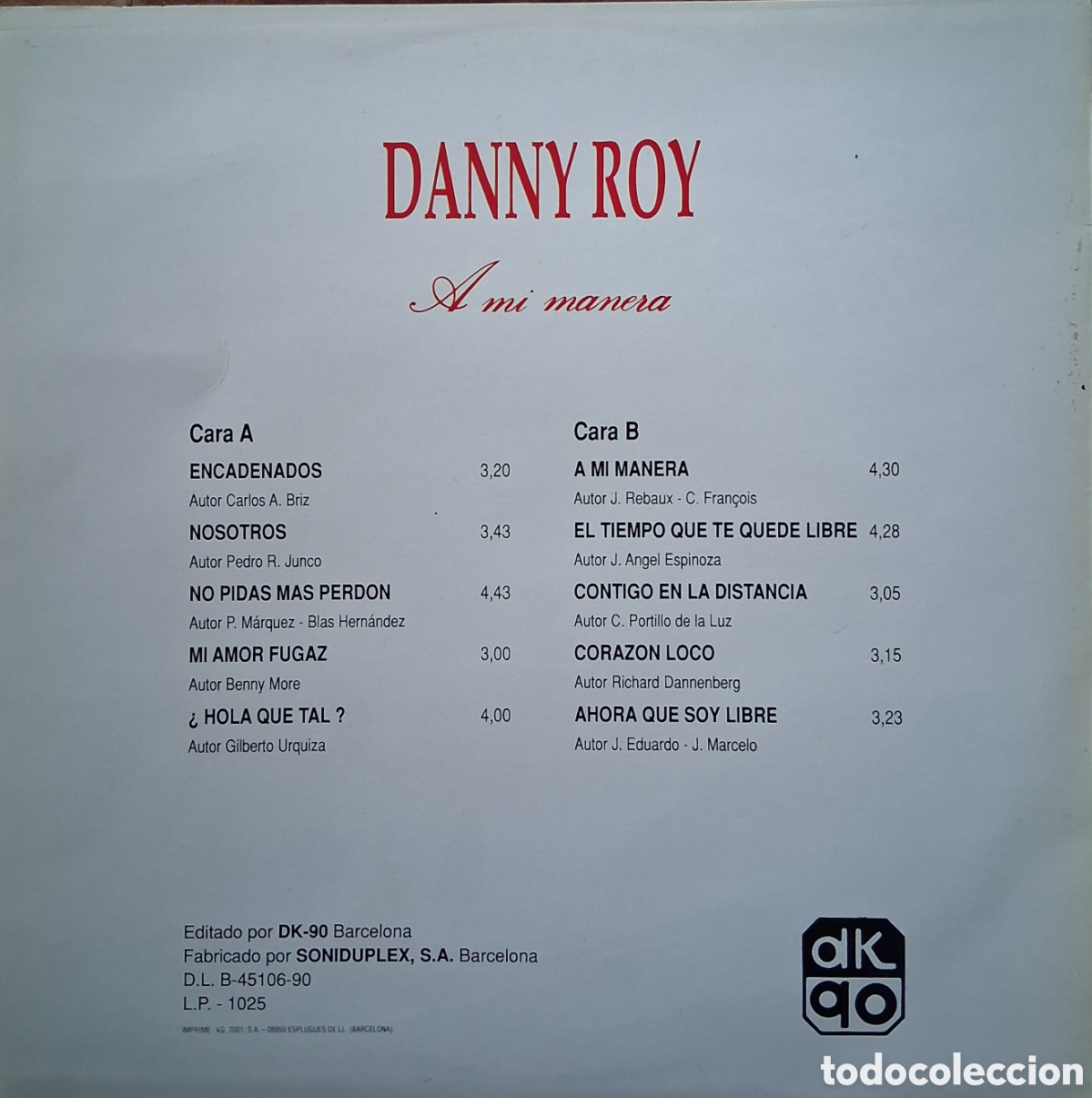 Discos de vinilo: LP-&rdquo;A mi manera&rdquo; Danny Roy - Foto 2