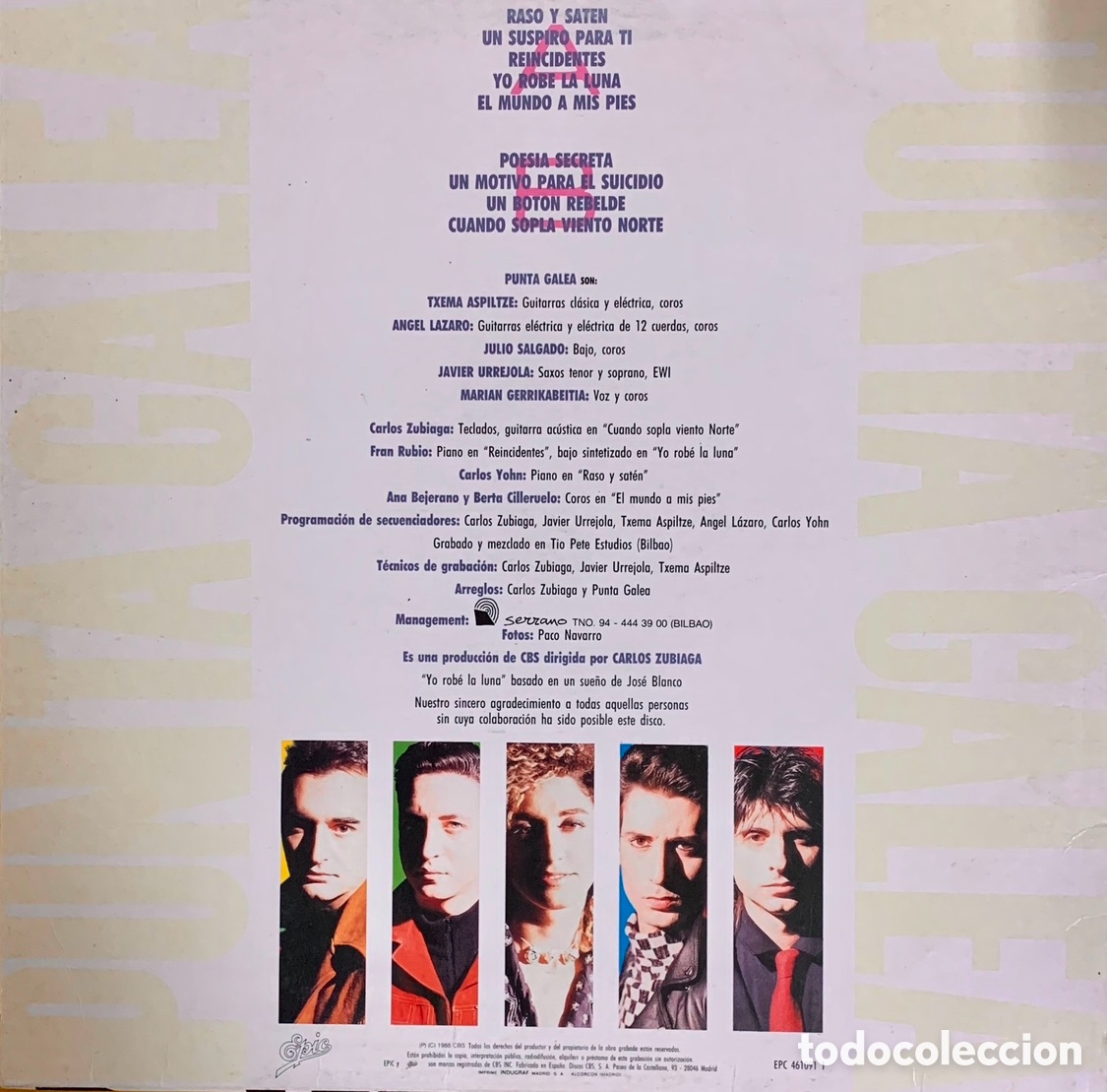 Discos de vinilo: Disco Vinilo LP. Punta Galea. &ldquo;Punta Galea&rdquo;. 1988. - Foto 2