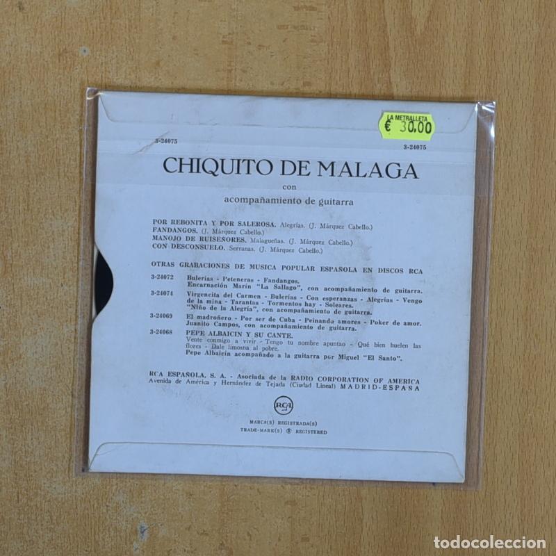Discos de vinilo: CHIQUITO DE MALAGA - ALEGRIAS + 3 - EP - Foto 2