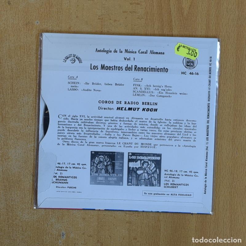 Discos de vinilo: VARIOS - LOS MAESTROS DEL RENACIMIENTO - EP - Foto 2