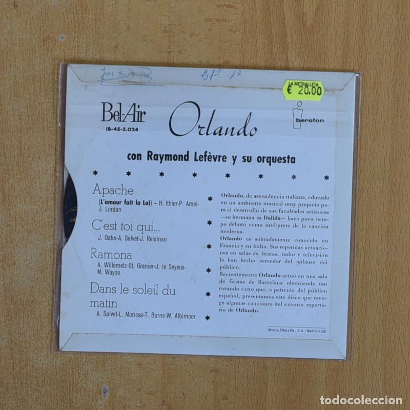 Discos de vinilo: ORLANDO - APACHE + 3 - EP - Foto 2