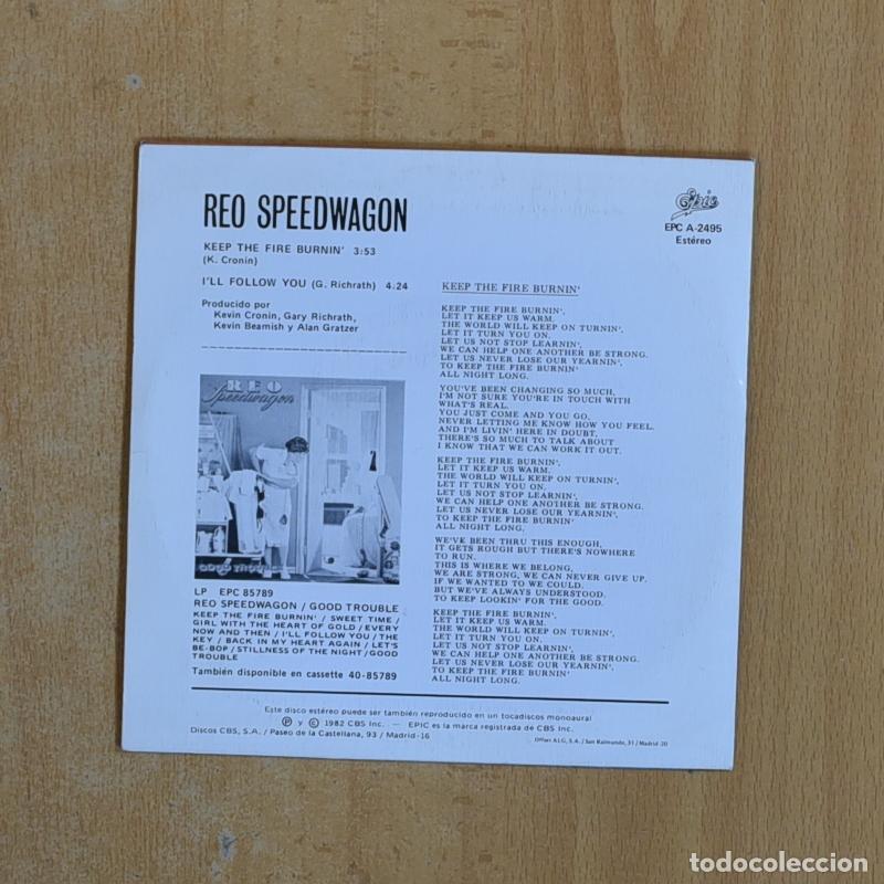 Discos de vinilo: REO SPEEDWAGON - KEEP THE FIRE BURNIN - PROMO SINGLE - Foto 2